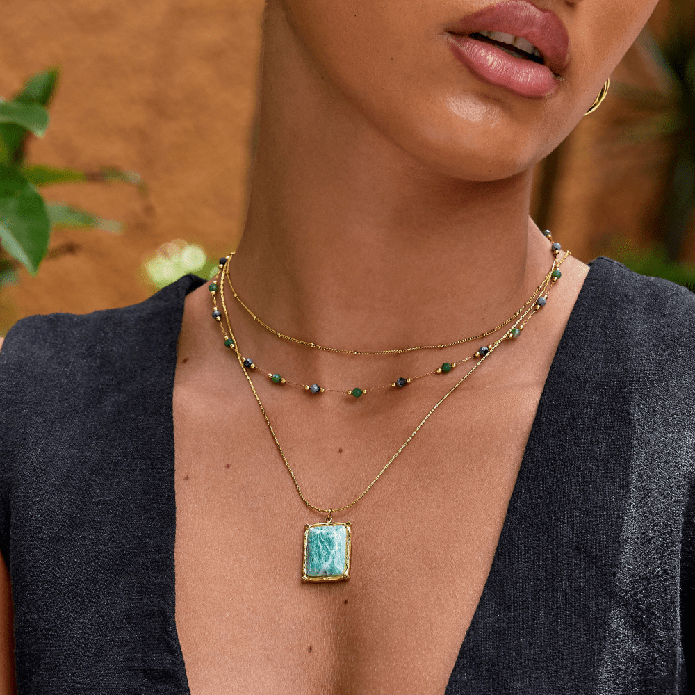 Green Amazonite-Effect Pendant Necklace