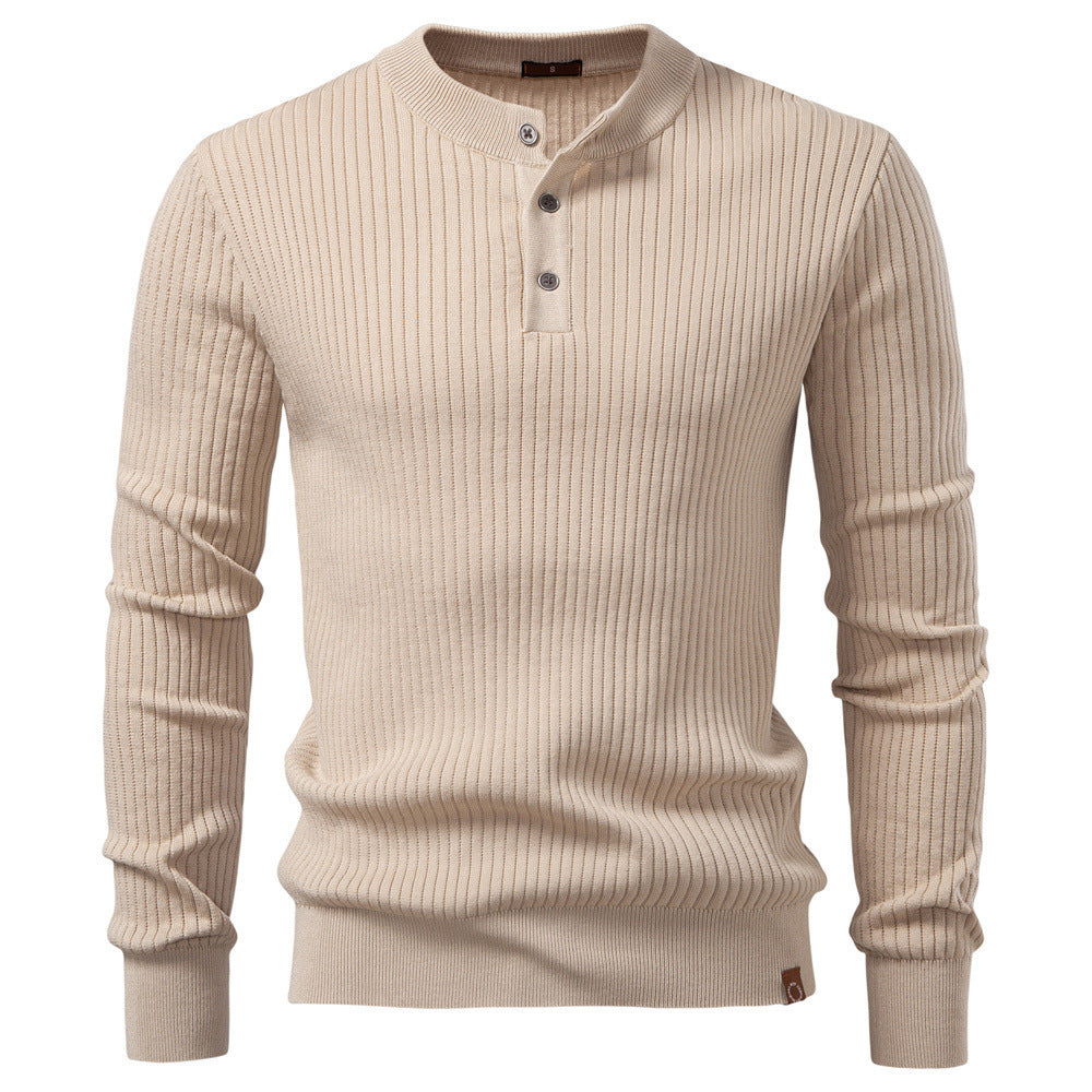Men's Ribbed Knit Pullover Sweater – Slim Fit Henley Collar