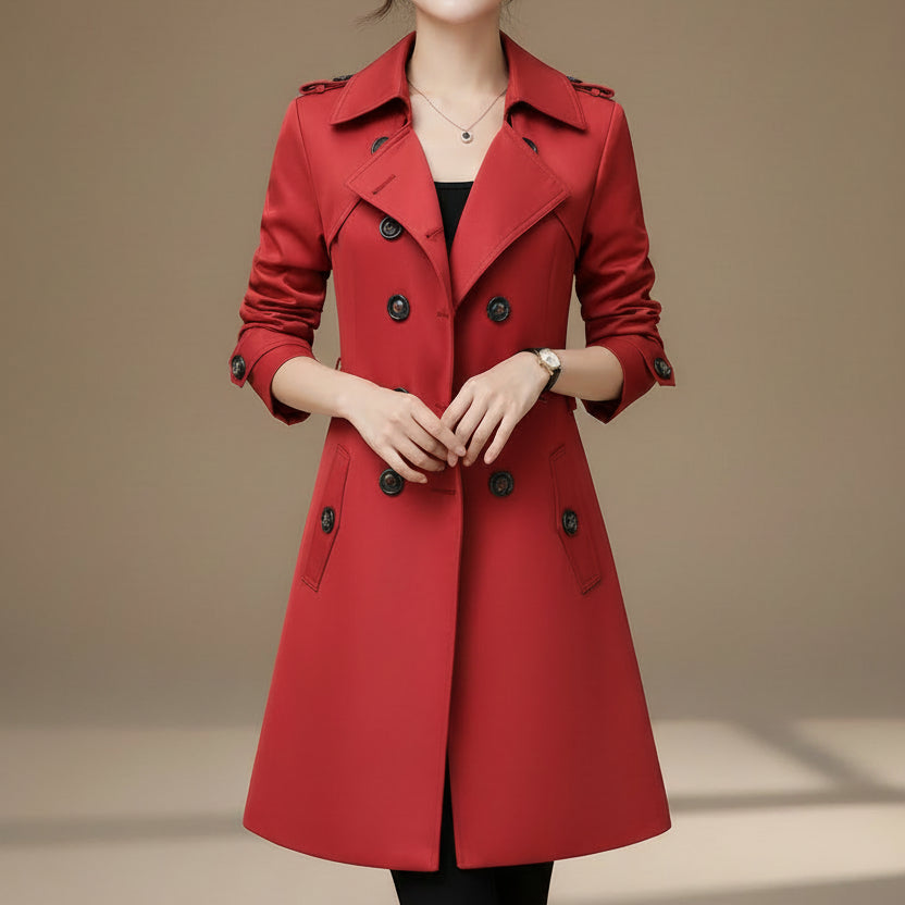 Women's Trench Coat – Cotton Slim Double Breasted, Mid-Length, Belted