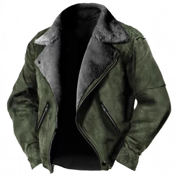 Men's Jacket – Thick Plush-Lined Polo Collar Zipper Style
