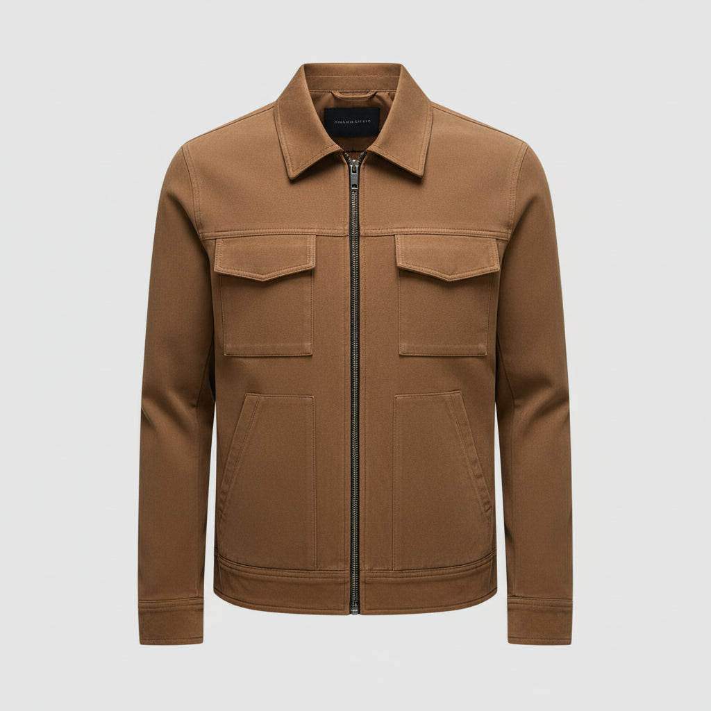 Men's Cotton Zip Jacket – Retro Multi-pocket Design