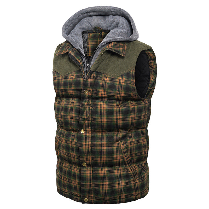 Men's Hooded Quilted Vest – British Plaid, Warm Core Layer