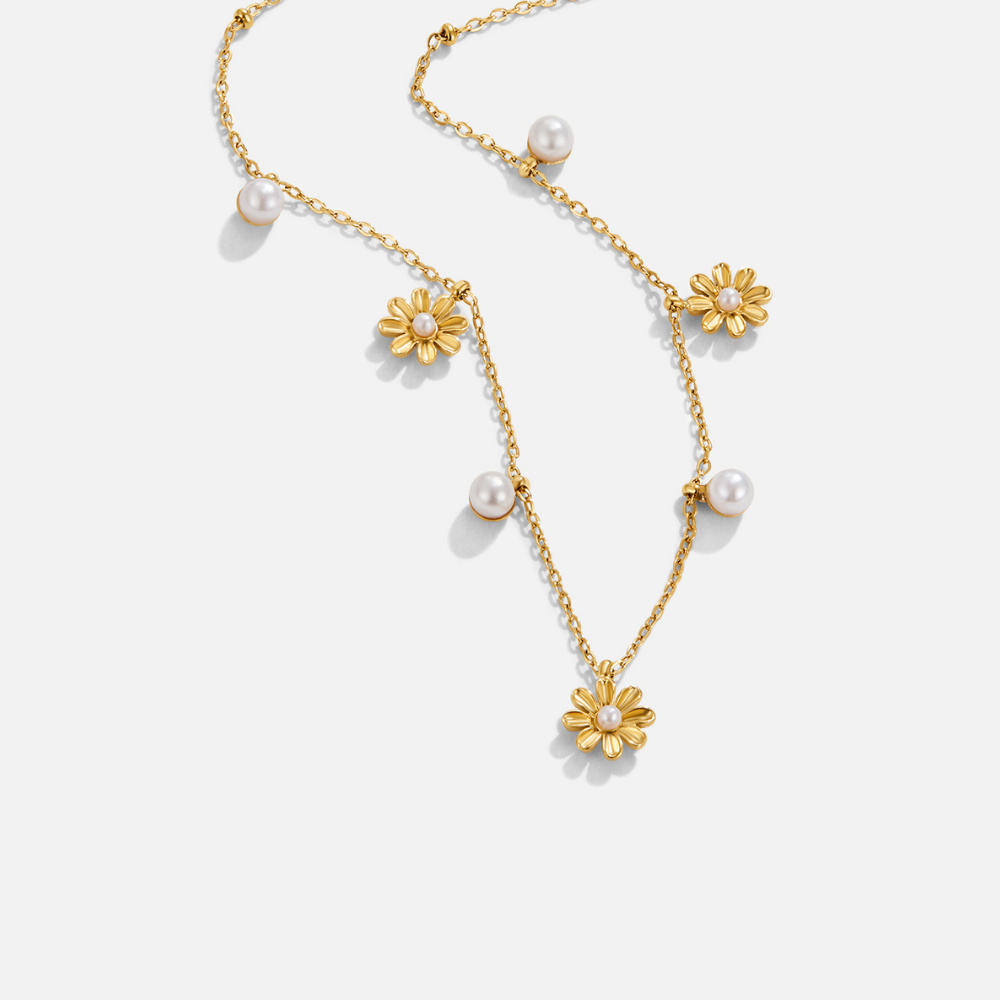 Autumn Flower and Pearl Necklace