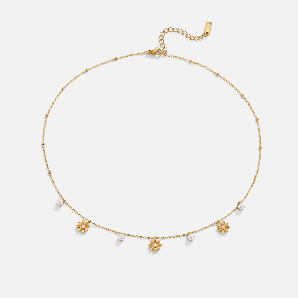 Autumn Flower and Pearl Necklace