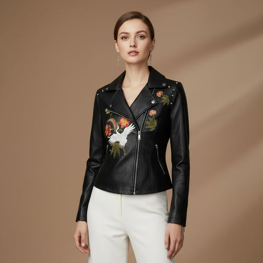 Women's Vegan Leather Motorcycle Jacket – Classic Moto Silhouette