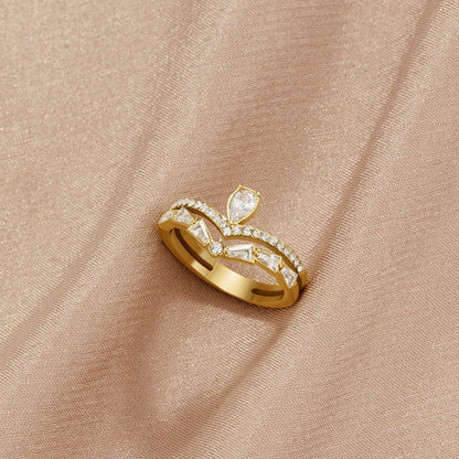 Gold-Tone Lily Crystal Ring