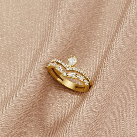 Gold-Tone Lily Crystal Ring
