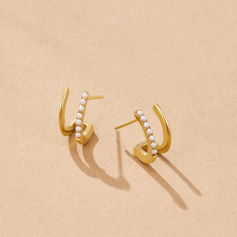Gold-Tone and Pearl Claw Earrings