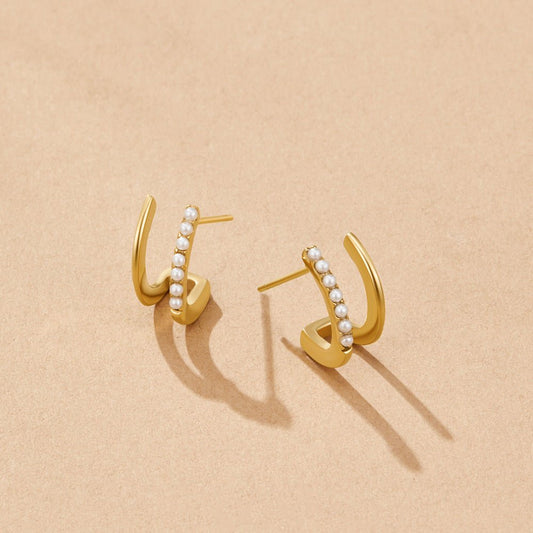 Gold-Tone and Pearl Claw Earrings