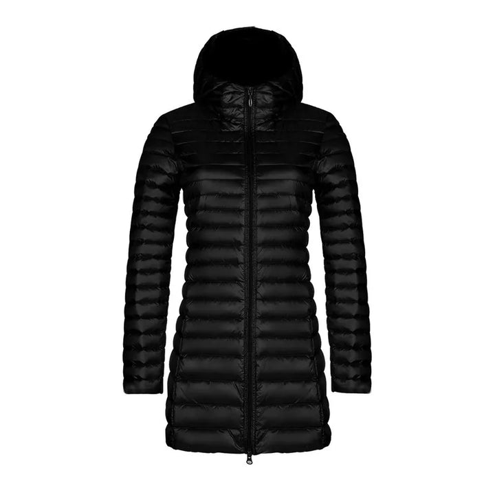 Women's Slim Down Jacket – Mid-Length Hooded Puffer Coat