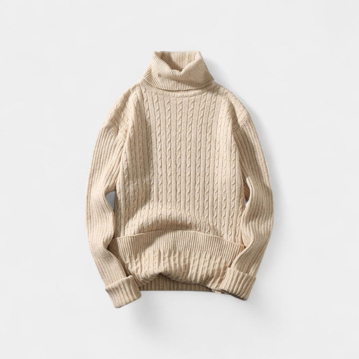 Men's Cable Knit Roll Neck Jumper – Silk Blend Yarn