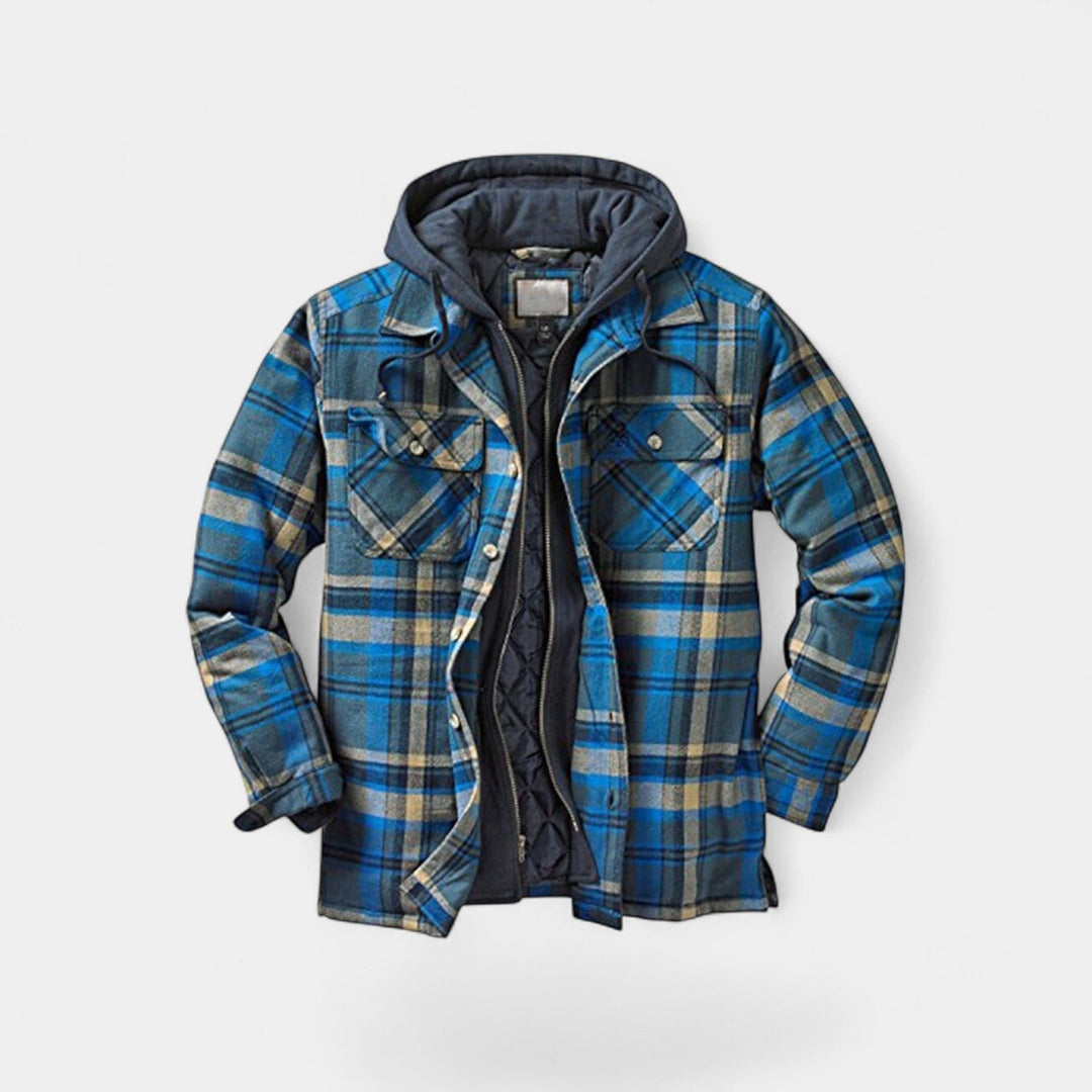 Men's Checked Quilted Jacket – Hooded Relaxed Fit Cotton