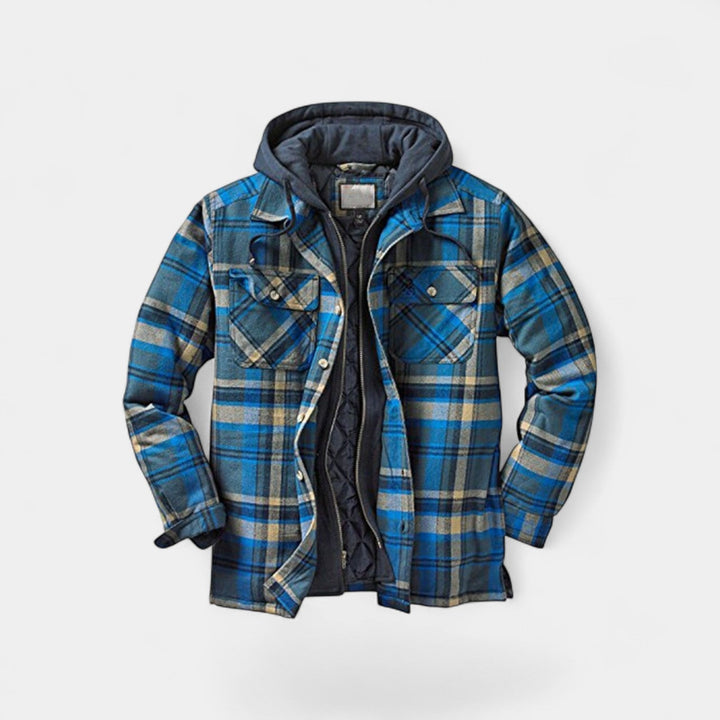 Men's Checked Quilted Jacket – Hooded Relaxed Fit Cotton