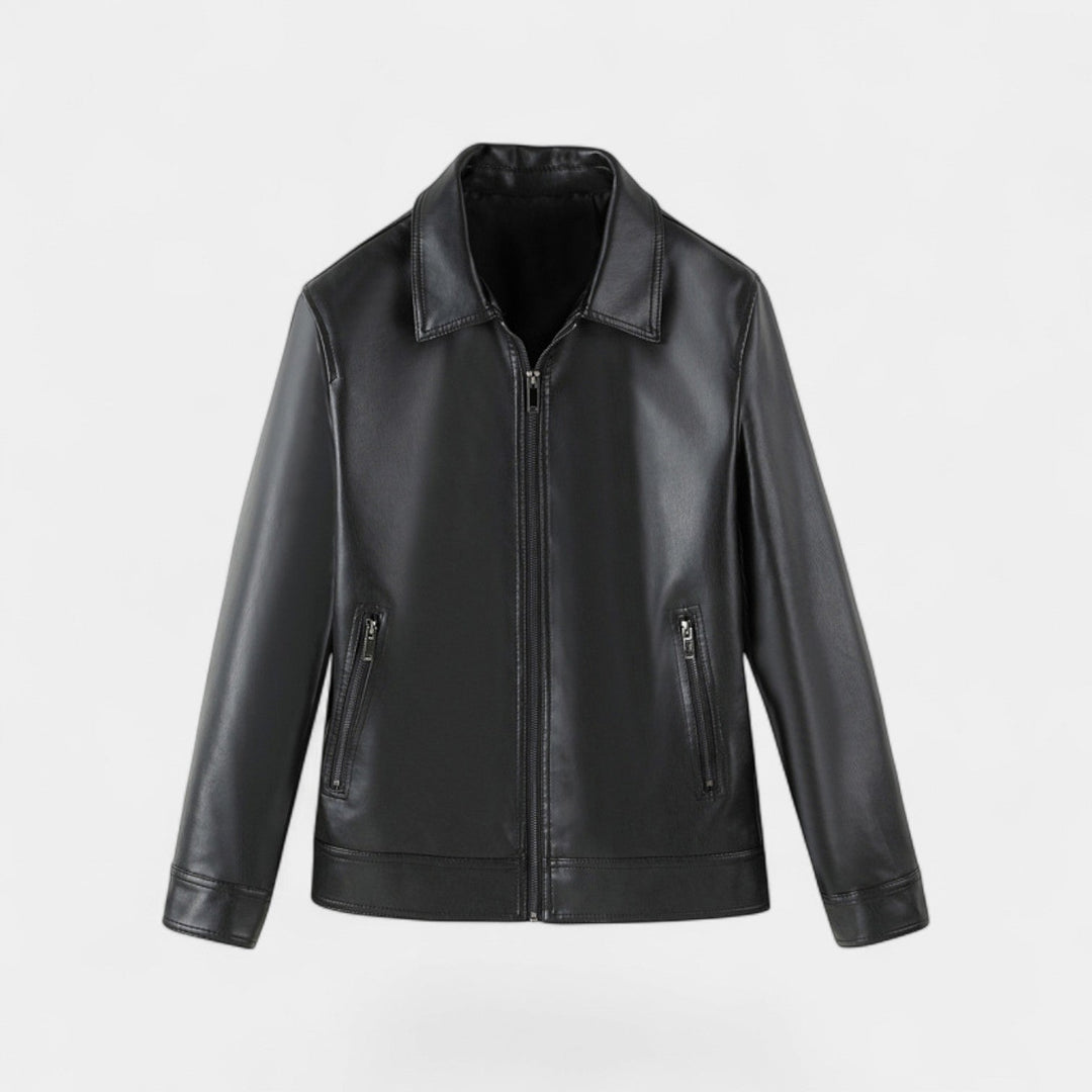 Men's Vegan Leather Jacket – Stand Collar Windproof Style