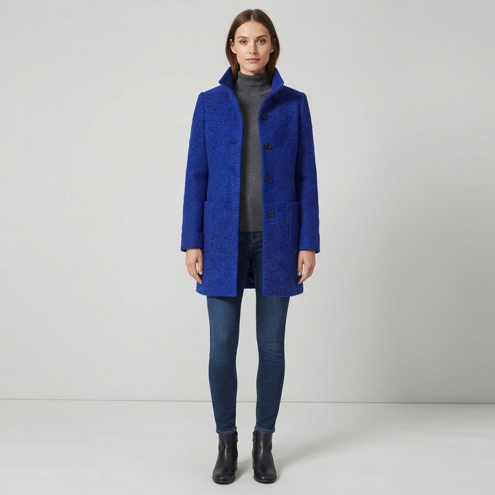 Women's Wool Coat Stand Collar Slim Fit with Pockets