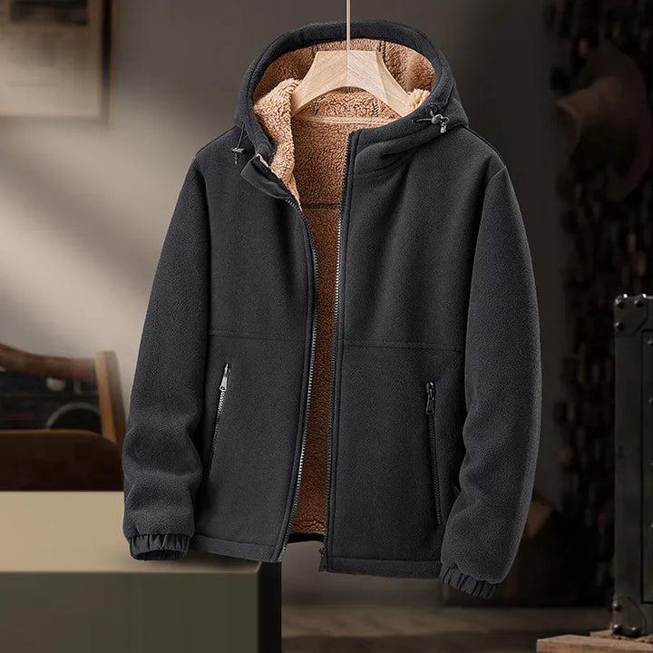 Men's Fleece Cardigan Coat – Thickened Warm Hooded or Stand Collar