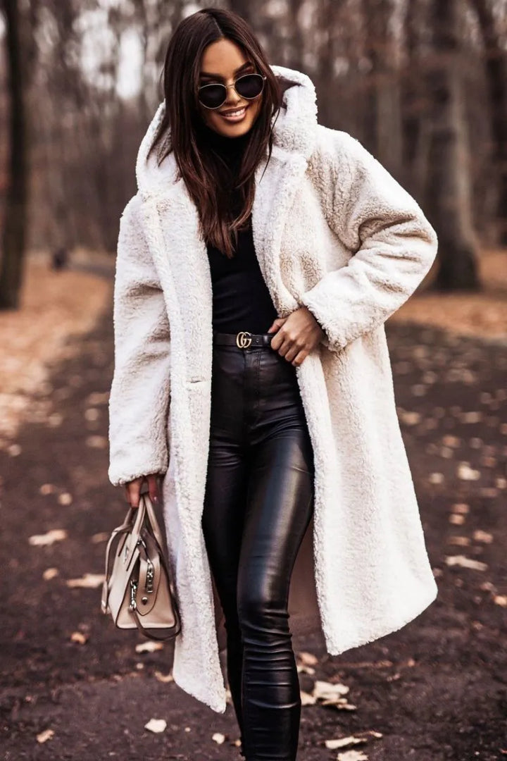 Women's Long Teddy Coat – Plush Faux Fur Texture
