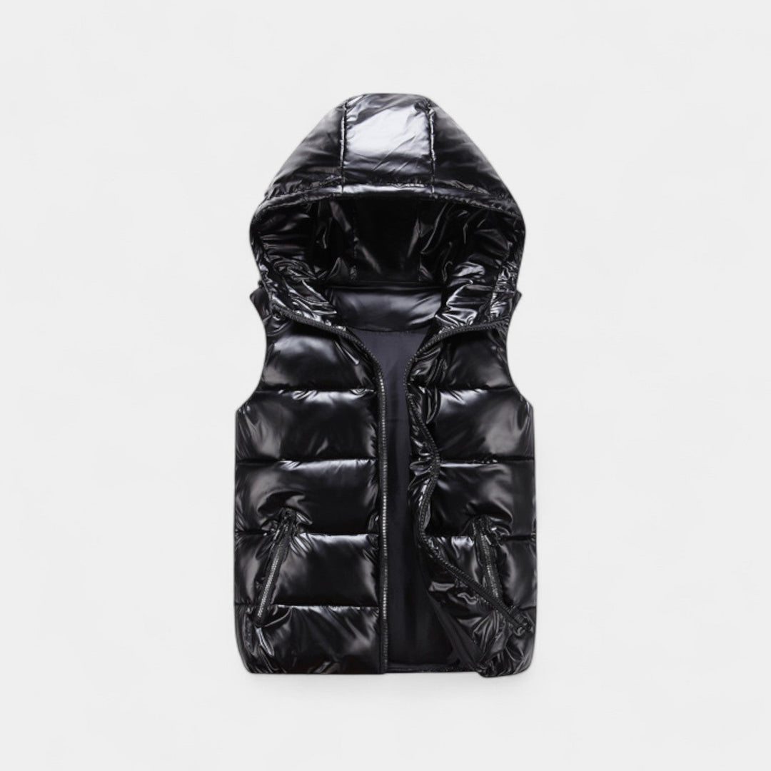 Men's Hooded Body Warmer – Glossy Quilted Finish