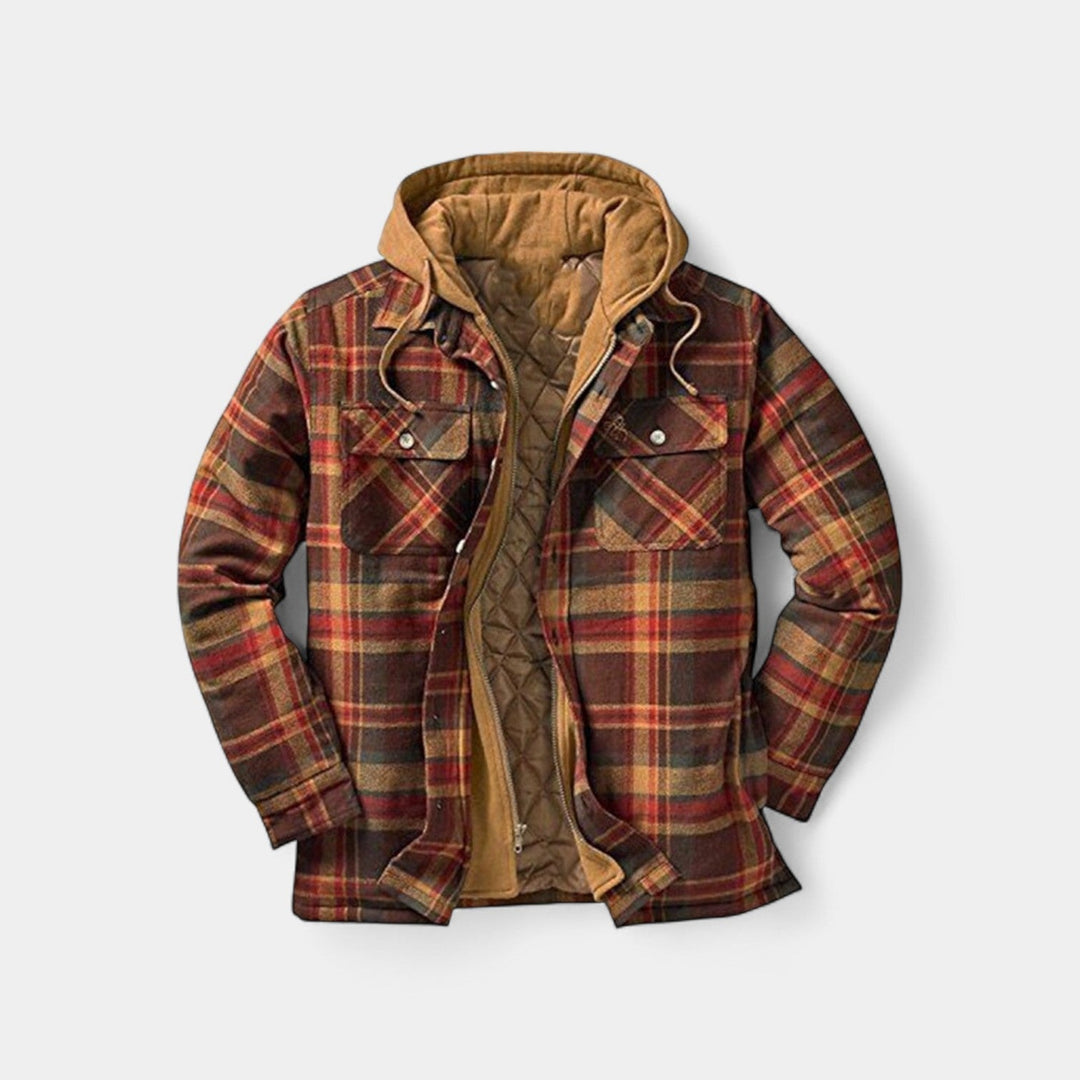 Men's Checked Quilted Jacket – Hooded Relaxed Fit Cotton