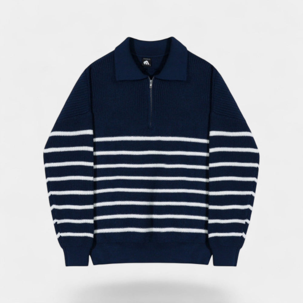 Men's Striped Quarter Zip Jumper – Modern Collared Fit
