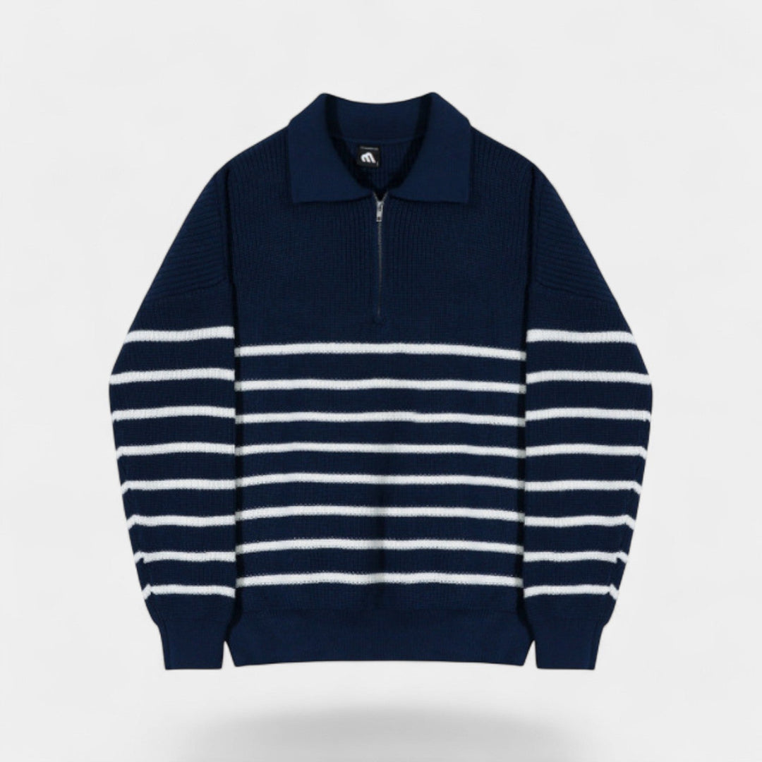 Men's Striped Quarter Zip Jumper – Modern Collared Fit