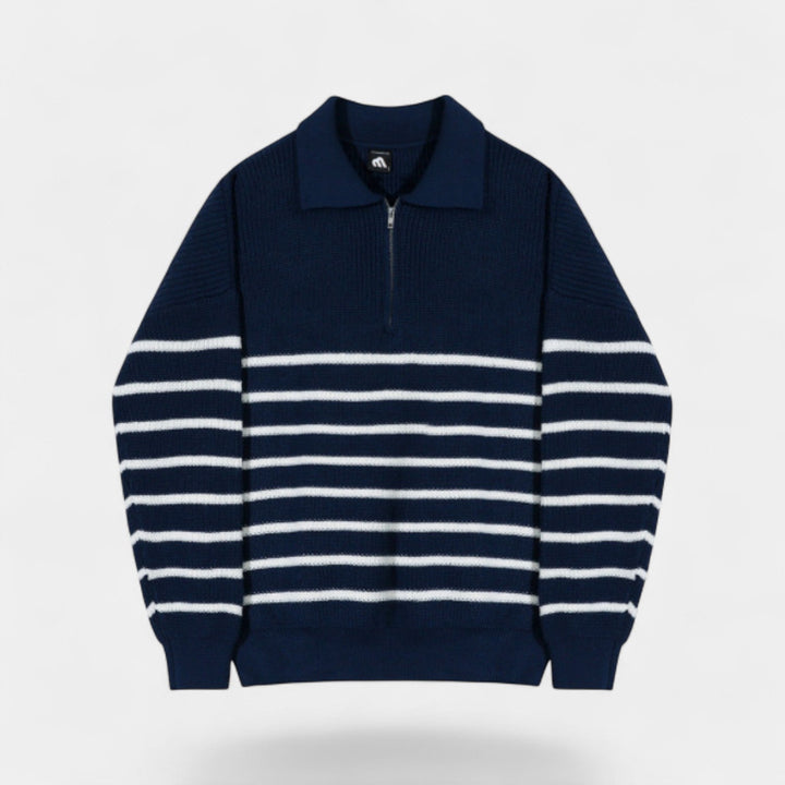 Men's Striped Quarter Zip Jumper – Modern Collared Fit