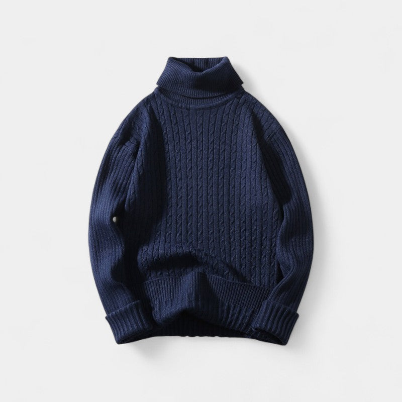 Men's Cable Knit Roll Neck Jumper – Silk Blend Yarn