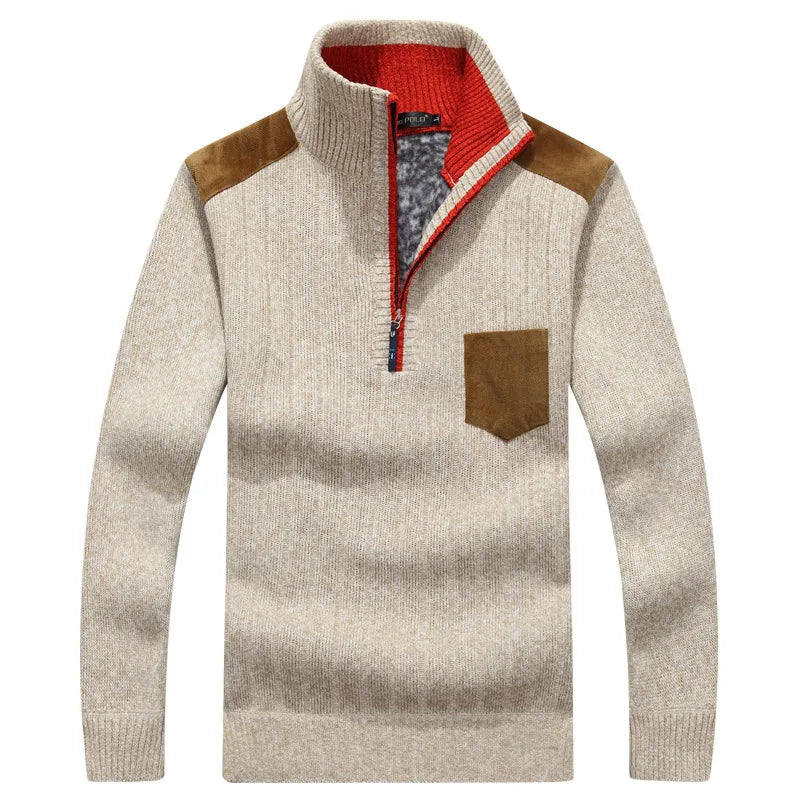 Men's Stand Collar Fleece Sweater – Relaxed Fit Textured Layer