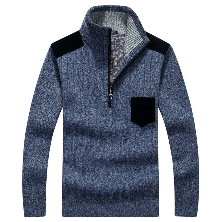 Men's Stand Collar Fleece Sweater – Relaxed Fit Textured Layer