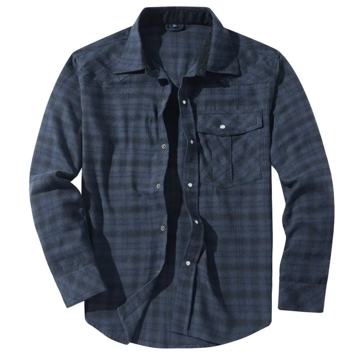 Men's Cotton-Blend Plaid Long Sleeve Shirt – Pearl Button Classic