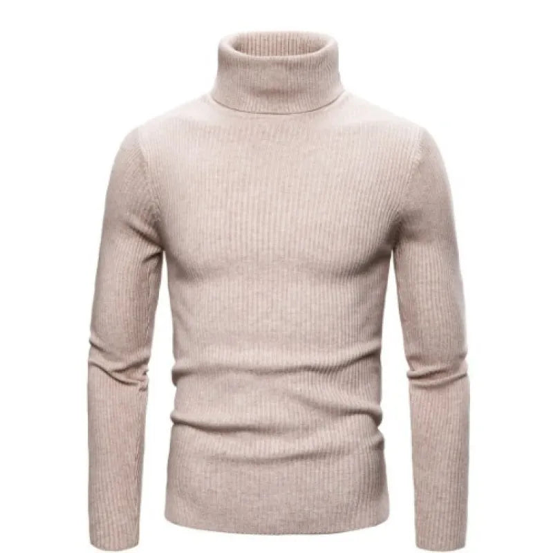 Warm Cotton Blend Men's Sweater – High-Neck, Printed Detail