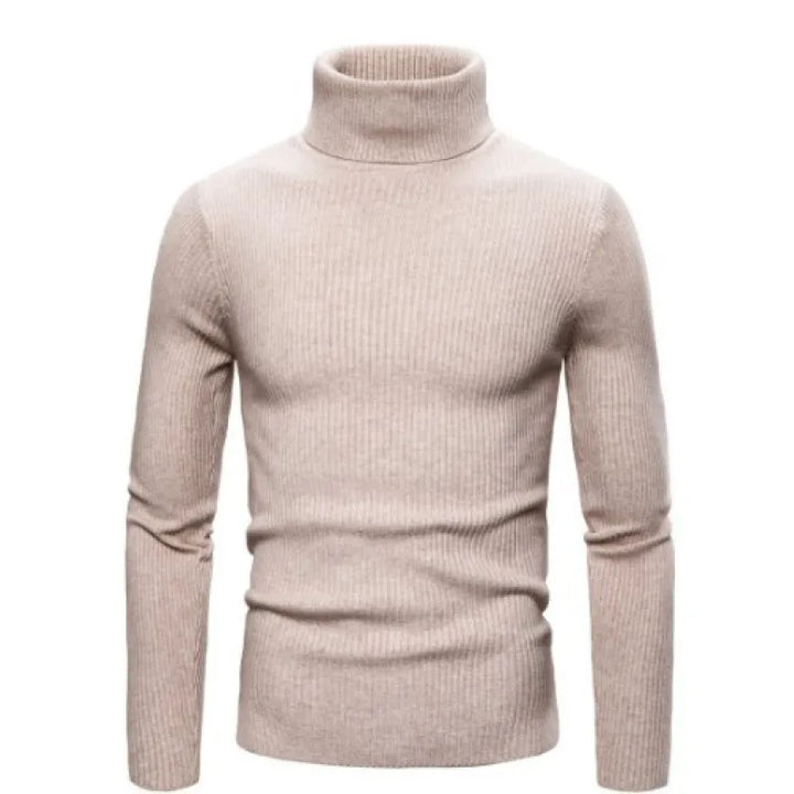 Warm Cotton Blend Men's Sweater – High-Neck, Printed Detail