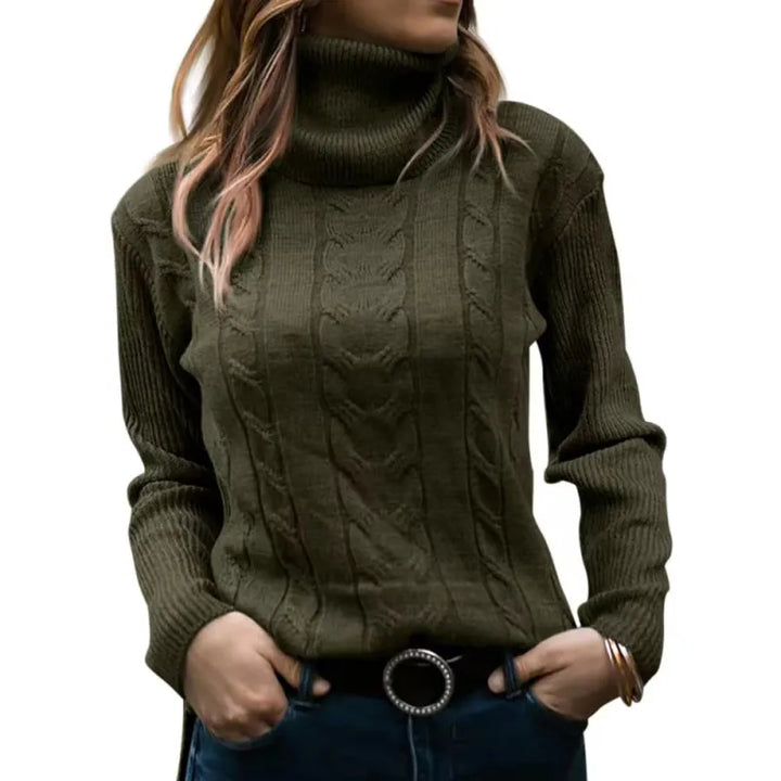Women's Solid Turtleneck Sweater – Slim Fit Long Sleeve Knitwear