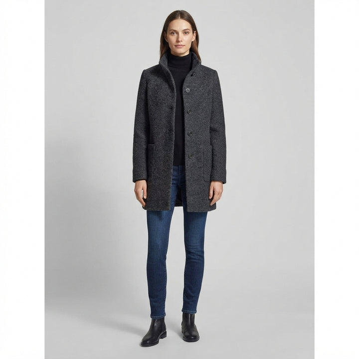 Women's Wool Coat Stand Collar Slim Fit with Pockets