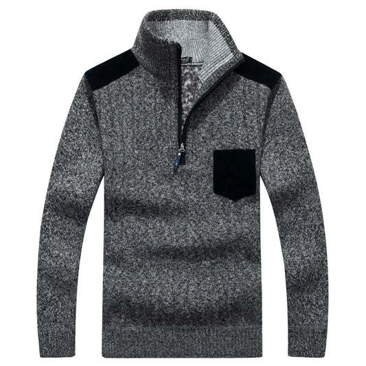 Men's Stand Collar Fleece Sweater – Relaxed Fit Textured Layer
