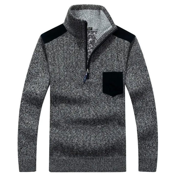 Men's Stand Collar Fleece Sweater – Relaxed Fit Textured Layer