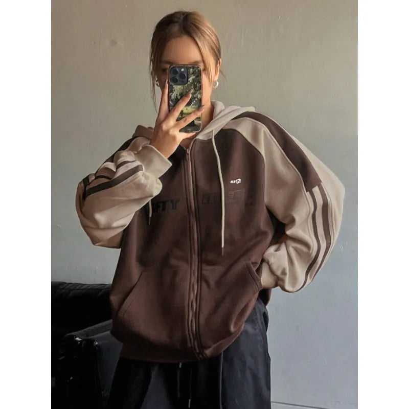 Women's Colorblock Sweatshirt – Cozy Fleece Hooded Retro Slim Fit
