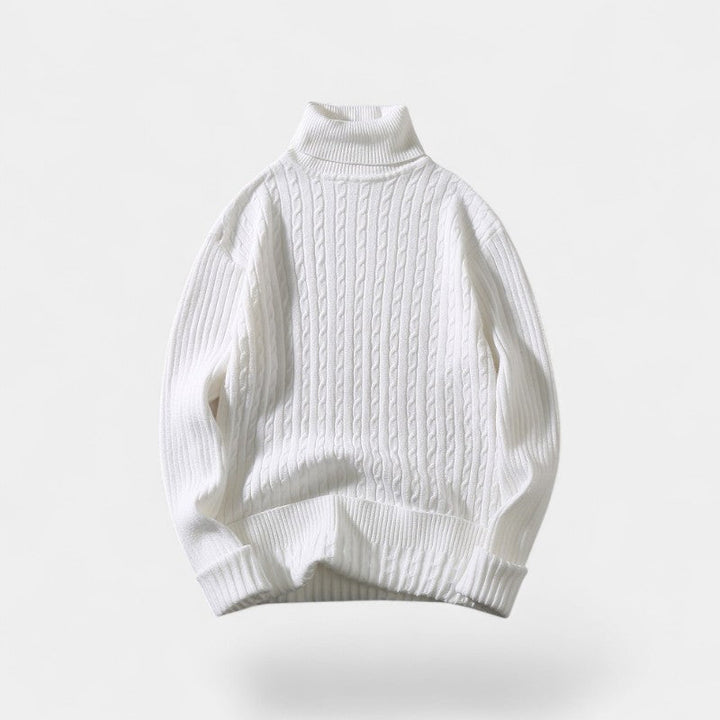 Men's Cable Knit Roll Neck Jumper – Silk Blend Yarn
