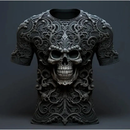 Cotton Men's 3D Skull Graphic T-Shirt – Relaxed European Fit