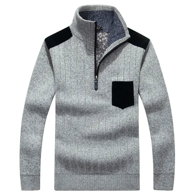Men's Stand Collar Fleece Sweater – Relaxed Fit Textured Layer