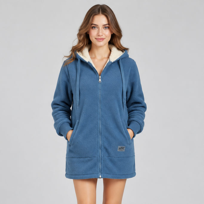 Women's Lambswool Coat – Fleece-Lined, Padded, Mid-Length Outerwear