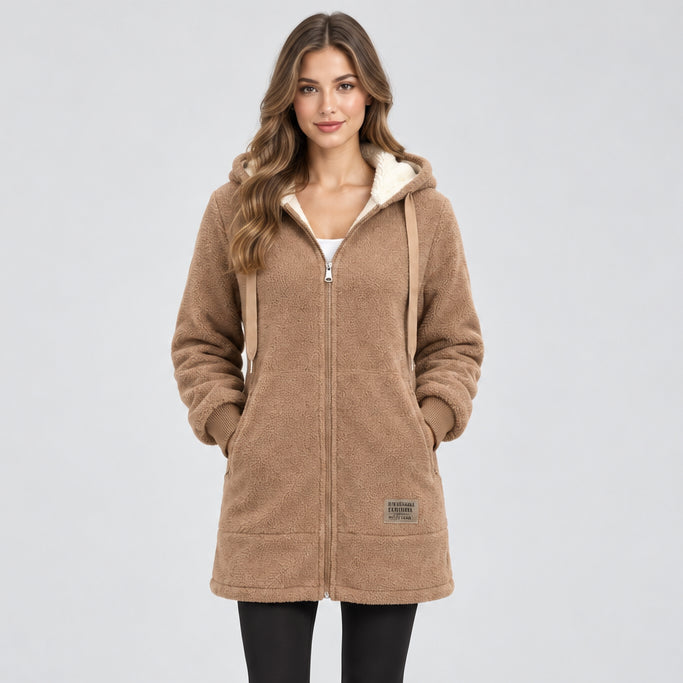 Women's Lambswool Coat – Fleece-Lined, Padded, Mid-Length Outerwear