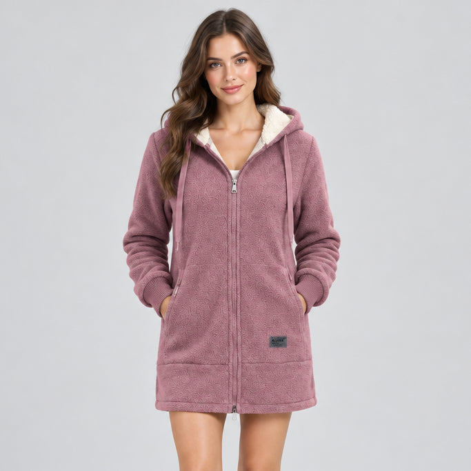 Women's Lambswool Coat – Fleece-Lined, Padded, Mid-Length Outerwear