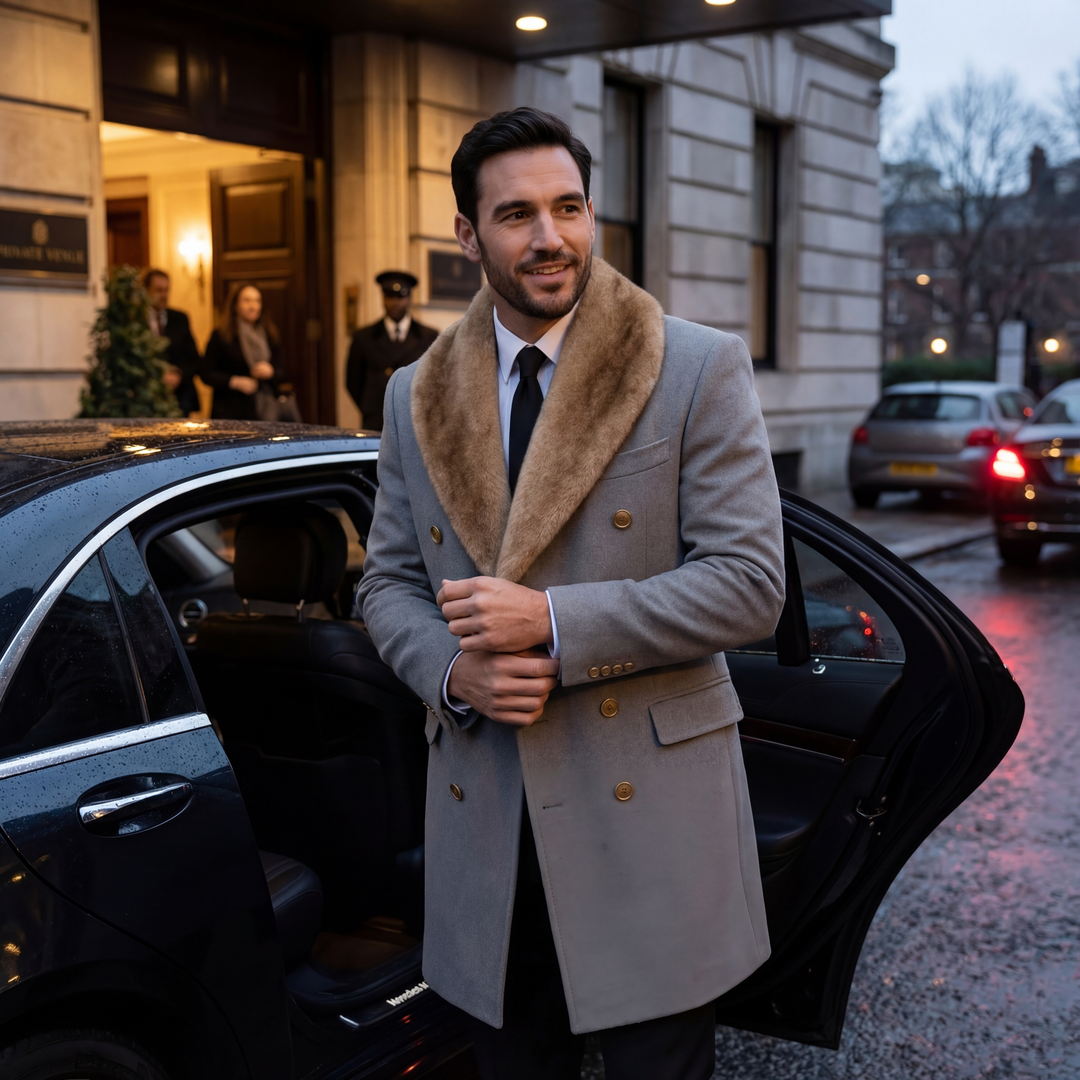 Men's Mid Length Jacket – Wool Polo Collar Fitted Cut