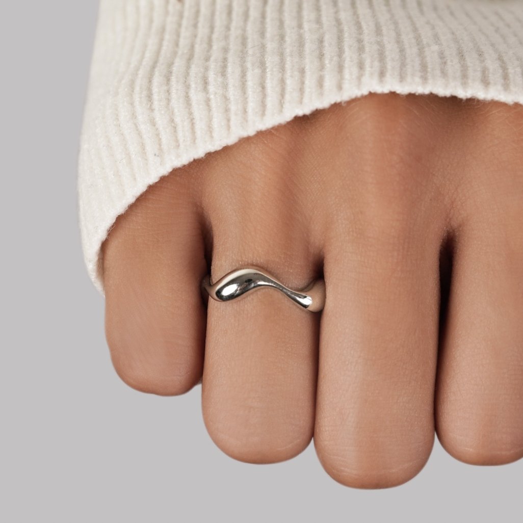 Silver-Tone Wave Band Ring