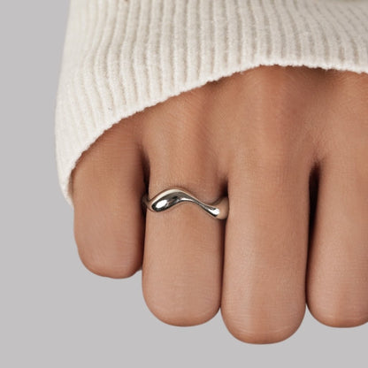 Silver-Tone Wave Band Ring