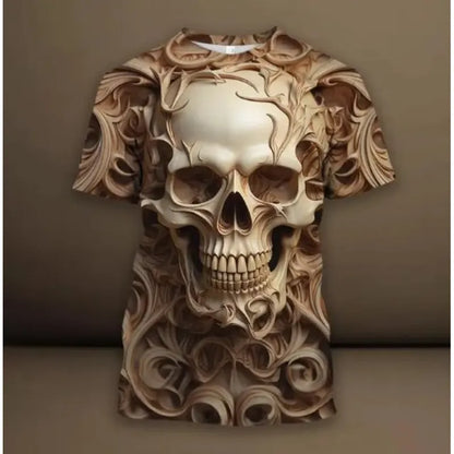Cotton Men's 3D Skull Graphic T-Shirt – Relaxed European Fit