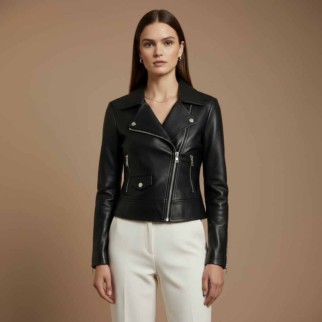 Women's Vegan Leather Motorcycle Jacket – Classic Moto Silhouette