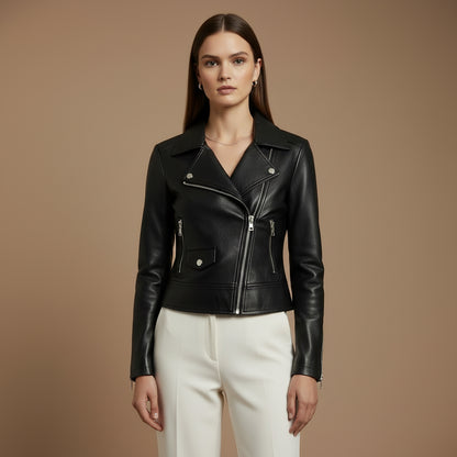 Women's Vegan Leather Motorcycle Jacket – Classic Moto Silhouette