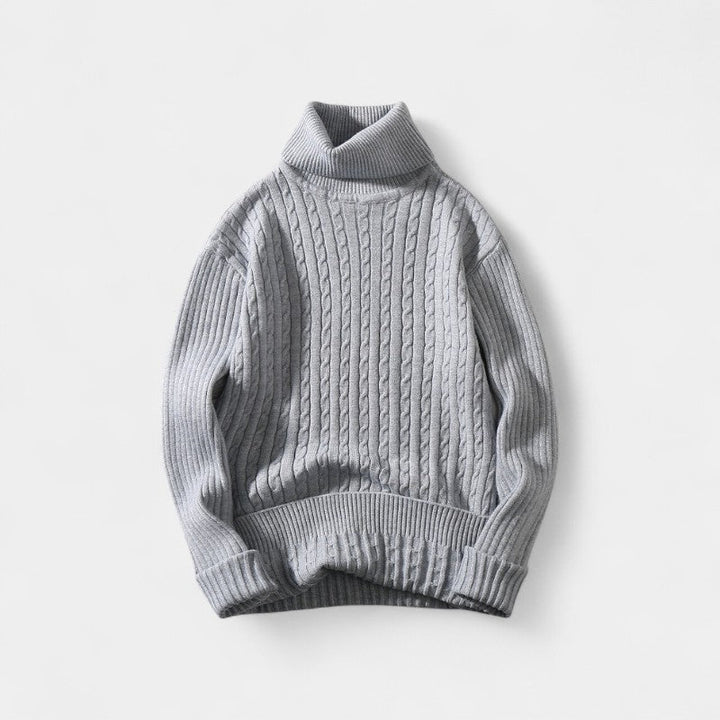 Men's Cable Knit Roll Neck Jumper – Silk Blend Yarn